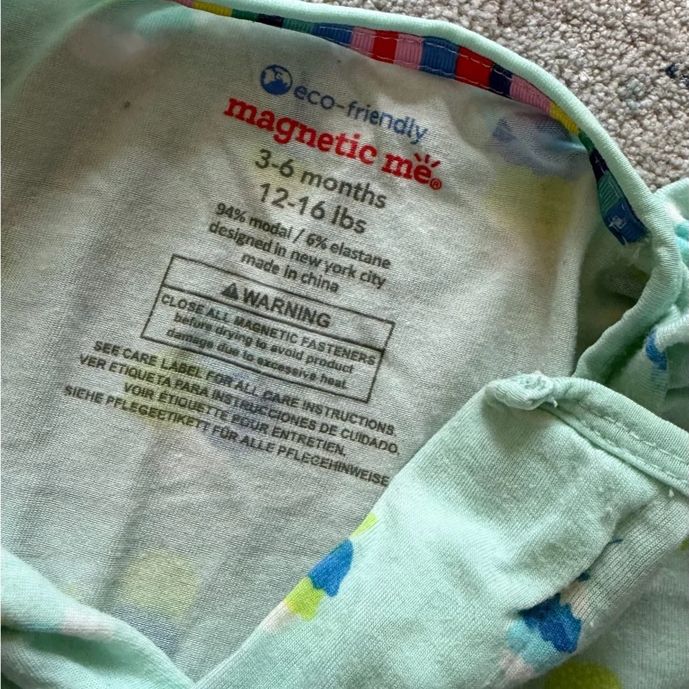 Magnetic Me Light Green Footed Pajamas with Blue and Lime Dot Print